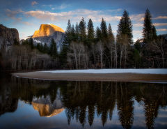 Half dome Merced River Sunset