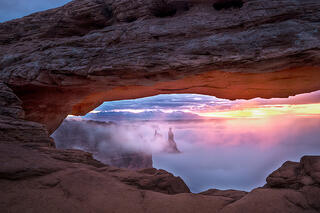 Mesa Arch Sunrise in Fog 1