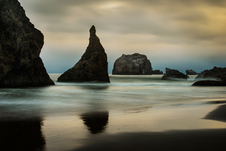 bandon, beach, or, oregon, coast, waves, coastal,  hwy 101, highway 101, rocks, boulders, surf, twilight, sunset, sea, stacks
