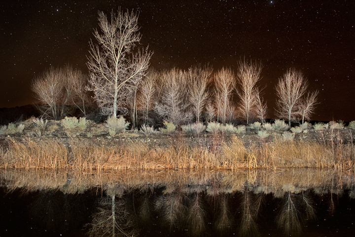 cottonwoods, water, reflections, ca, california, sierra, eastern, trees, sunset, milky way, stars,  bishop, mountains, ponds...