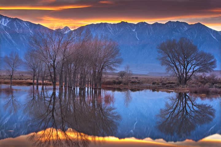 farmers pond, sierra, eastern, bishop, water, sunset, reflection, mt tom