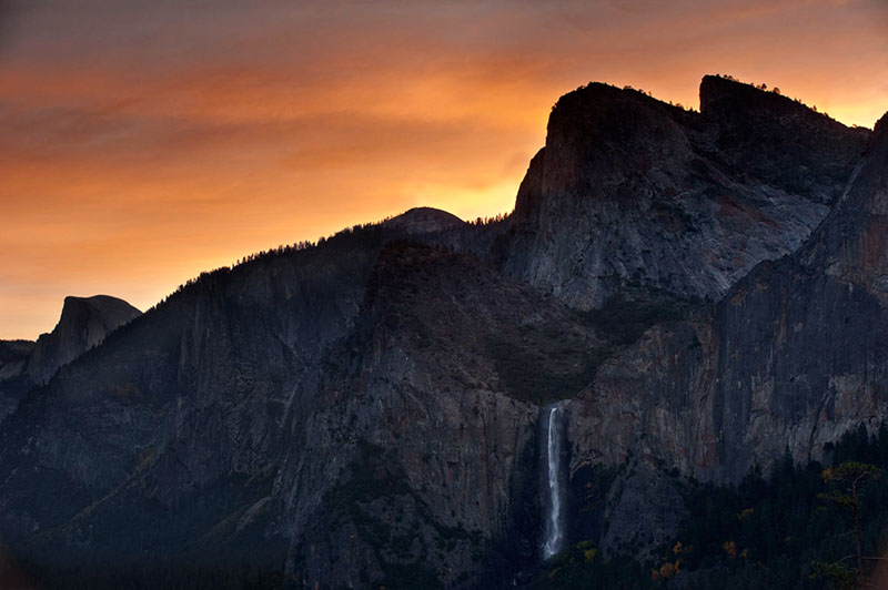 tunnel, view, sunrise, half, dome, yosemite, valley, trees, sierra, mountains, ca, california, clouds