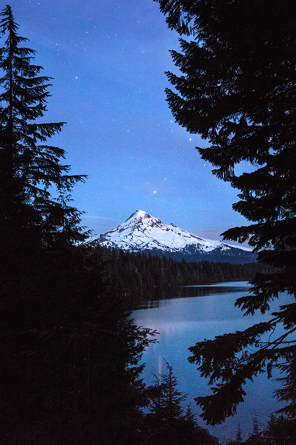 columbia river gorge, mt hood, lost lake, water, stars, twilight, northwest, pacific, or, oregon