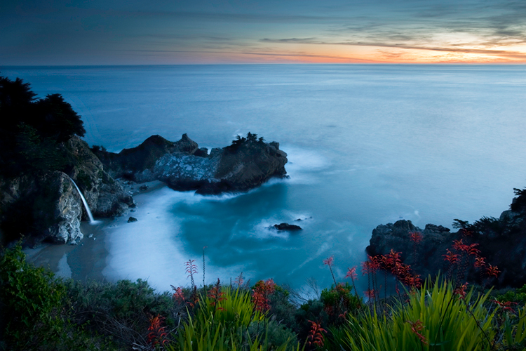 coast, coastal, water, pacific, big sur, sur, big, sunset, twilight, mcway falls, waterfalls, surf, waves, beach, highway 1...