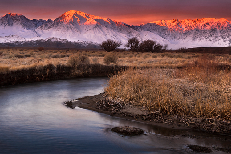 eastern sierra, sierra, owens river, fall, ca, california, trees, storm, winter, sunrise, bishop, mountains
