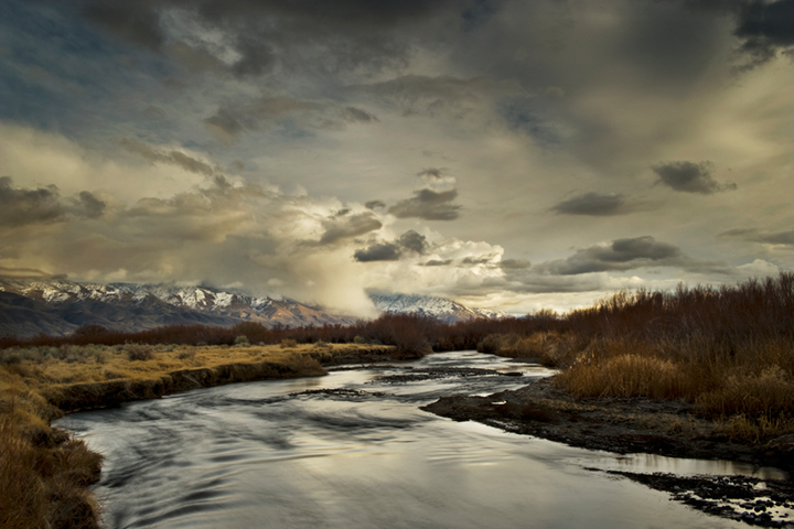 eastern sierra, sierra, fall, fall color, ca, california, trees, sunset, clouds, lenticular, bishop, water, owens, owens river...