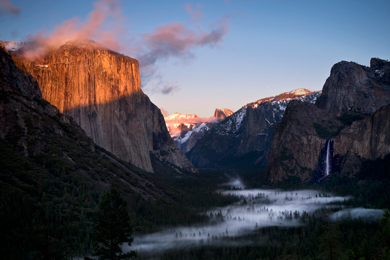 landscape, yosemite, tunnel view, bridalveil falls, winter, clearing storm, mountains, sierra, half dome, water, sunrise, bridalveil...
