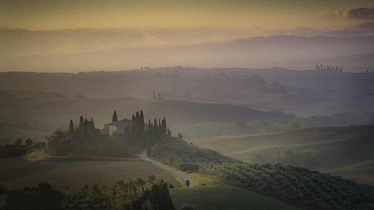 europe, italy, tuscany, pienza, siena, villa, wine, grapes, fields, sunset, clouds, valley, val d'orchia, sunrise, cypress