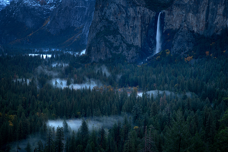 yosemite, national, park, np, fall, waterfall, sierra, bridalveil, falls, flora, trees, fog, valley, tunnel view, granite, rock...