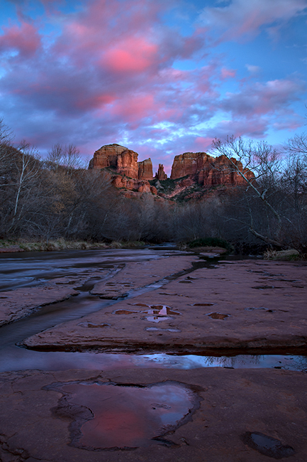 az, arizona, colorado plateau, red rock, red rock crossing, oak creek, cathedral rock, sunset, alpenglow, reflections, sedona