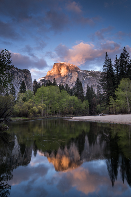 yosemite, national park, park, trees, sierra, california, ca, spring, merced, river, water, sunset, half dome, reflections