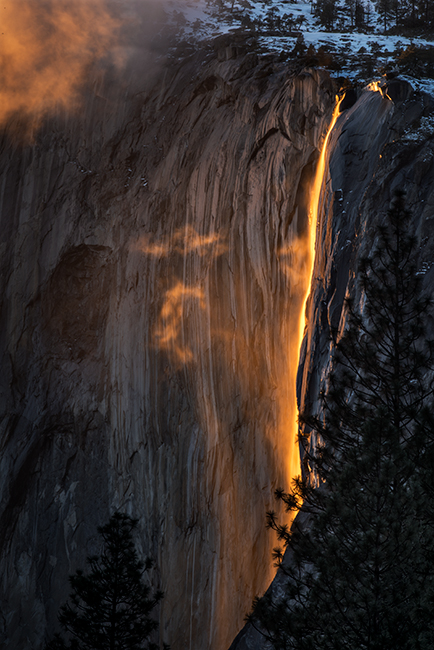 Yosemite, California, Ca, Sierra, valley, Yosemite national park,  el capitan, trees, sunset, horsetail, falls, water, clouds