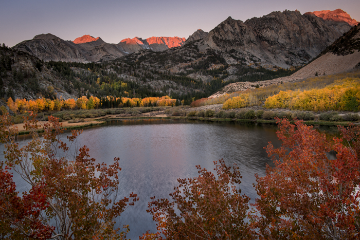 Sierra, fall. color, fall colors, mountains, trees, landscape, Bishop, aspens, california, north lake, reflections, sunrise