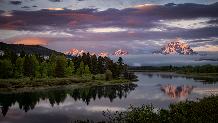 snake river, snake, river, mountains, landscape, tetons, grand tetons, sunrise, clouds, storm, jackson, trees, national park...