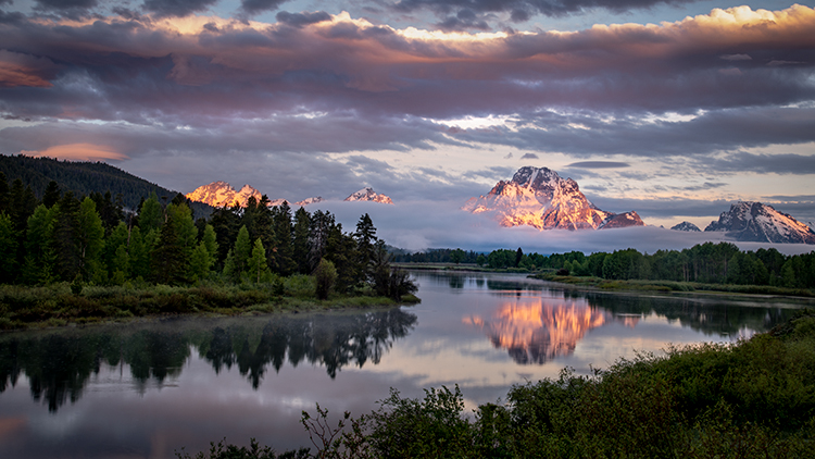 snake river, snake, river, mountains, landscape, tetons, grand tetons, sunrise, clouds, storm, jackson, trees, national park...