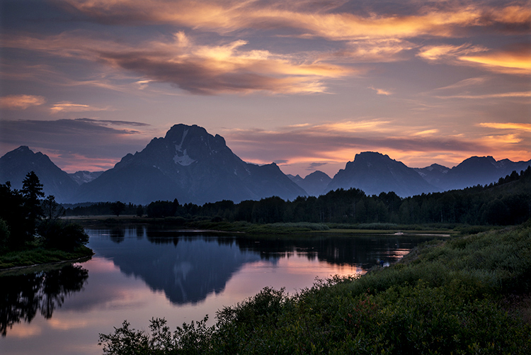 grand teton national park, tetons, snake river, snake, river, mountains, trees, water, color, aspens, sunset, moon, clouds,