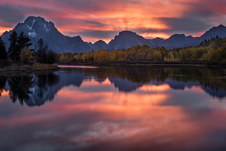 mountains, Wyoming, wy, Tetons, Grand Teton Park, landscape, Fall, trees, aspens, fall color, jackson, oxbow bend, sunset, snake...