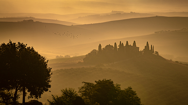 europe, italy, tuscany, pienza, siena, villa, wine, grapes, fields, sunset, clouds, valley, val d'orchia, sunrise, cypress