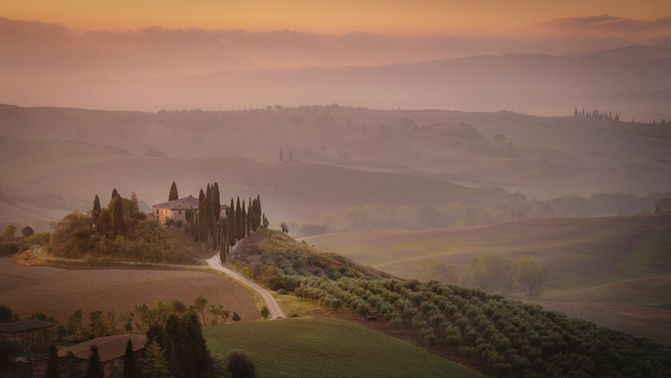 europe, italy, tuscany, pienza, siena, villa, wine, grapes, fields, sunset, clouds, valley, val d'orchia, sunrise, cypress