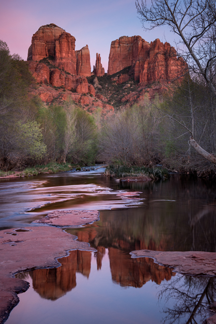 Sedona, AZ, Arizona, Cathedral Rock, Red Rock, Red rock crossing, oak creek, water, mountains, southwest, sunset, reflections