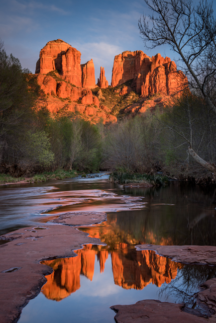 Rock, Red Rock, Red rock crossing, oak creek, water, mountains, southwest, sunset, reflections
