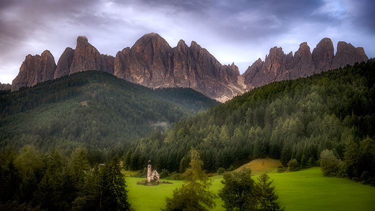 italy, europe, dolomites, dolomite, mountains, chapel, san giovanni, santa magdalena, val de funes, val de funis, sunrise, valleys...