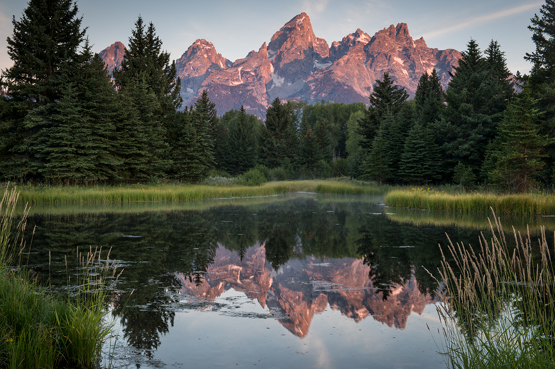 mountains, landscape, tetons, grand teton national park, snake river, snake, river, water, trees, sunrise, reflections, clouds...