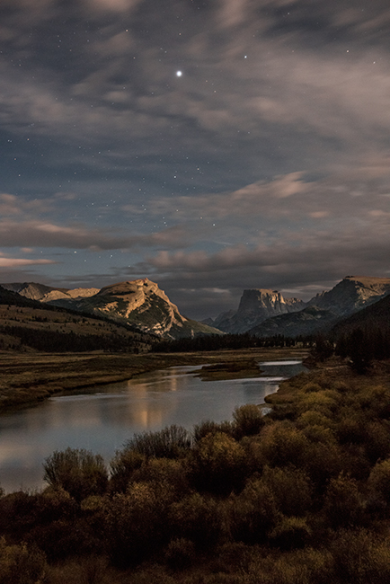 Green river, wy, wyoming, aspens, fall, colors, mountains, water, moonlight, stars, square top