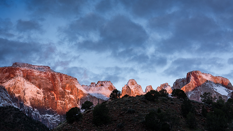 Zion, Zion National Park, ut, utah, red rock, trees, snow, spring, colorado plateau, southwest, mountains, sunrise, clouds, temples...