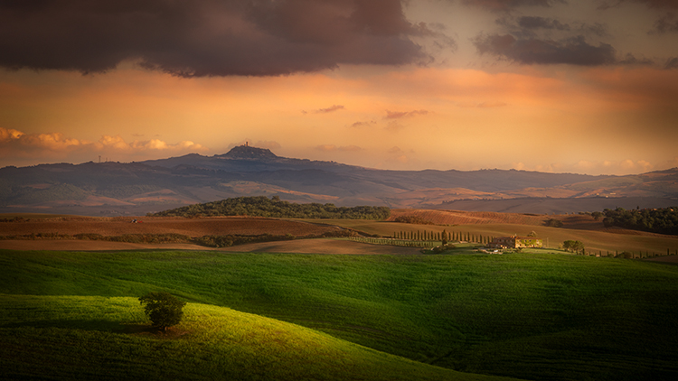 europe, italy, tuscany, pienza, siena, villa, wine, grapes, fields, sunset, clouds, valley, val d'orchia, sunrise, trees, cypress...
