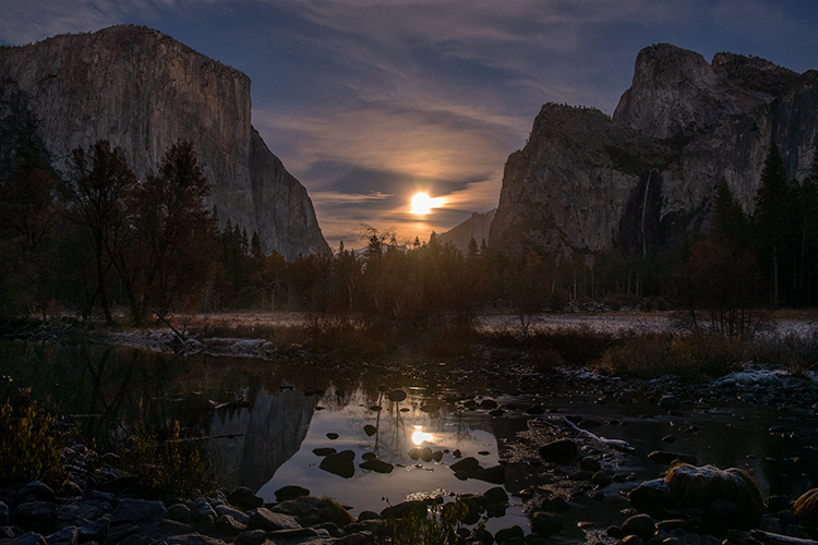 yosemite, national park, ca, california, mountains, sierra, water, half dome, valley, sunset, moonrise, moonlight, moon, fall...